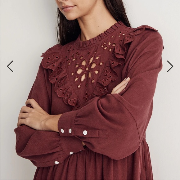 Madewell Embroidered Ruffled Flannel Mini Dress - Picture 4 of 8